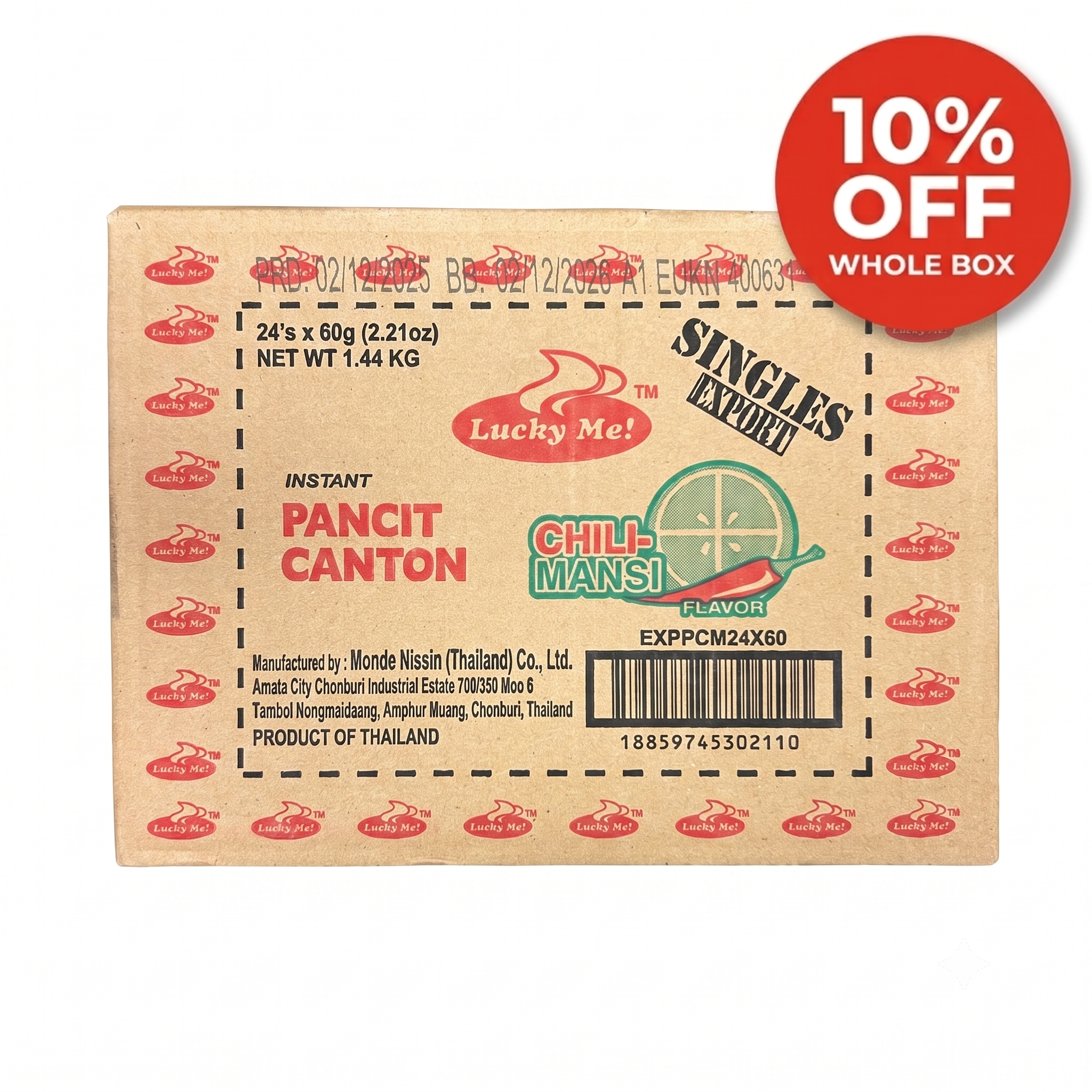 Lucky Me Instant Pancit Canton Noodles - Chilli Mansi Flavour - 24 Packets 10 % off a full case